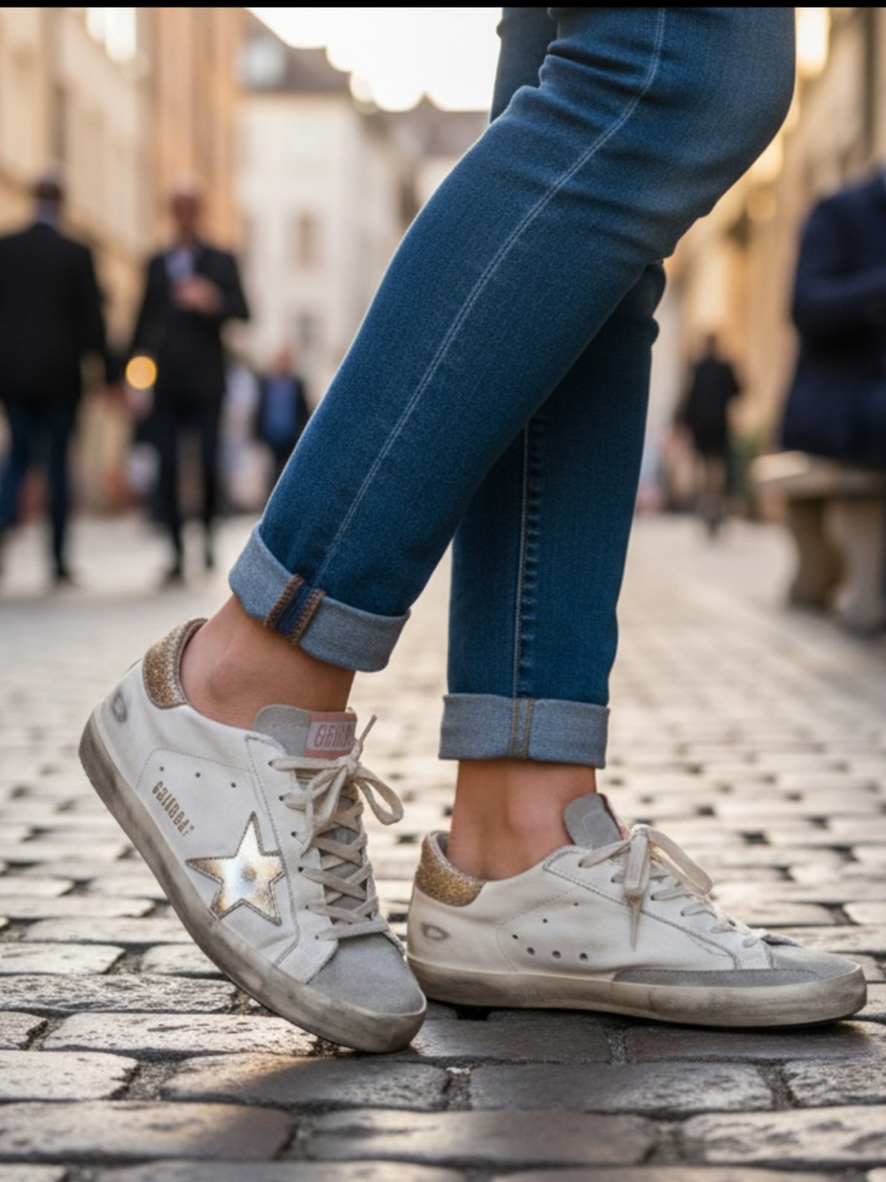 Golden Goose White Low-Top Sneakers with Gold Star Accent Size 40